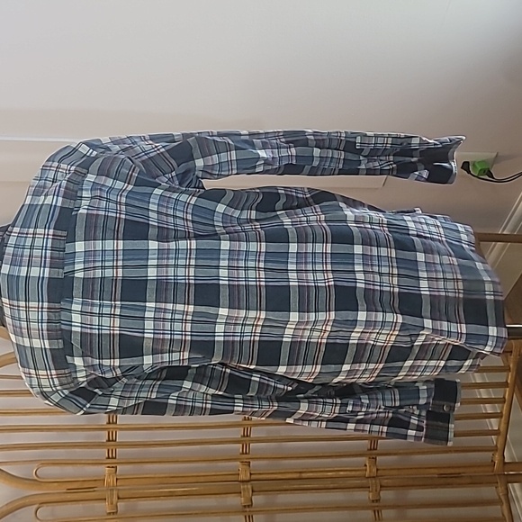 Eddie Bauer men's long sleeve blue red plaid shirt button down front pocket XLT - Picture 6 of 15